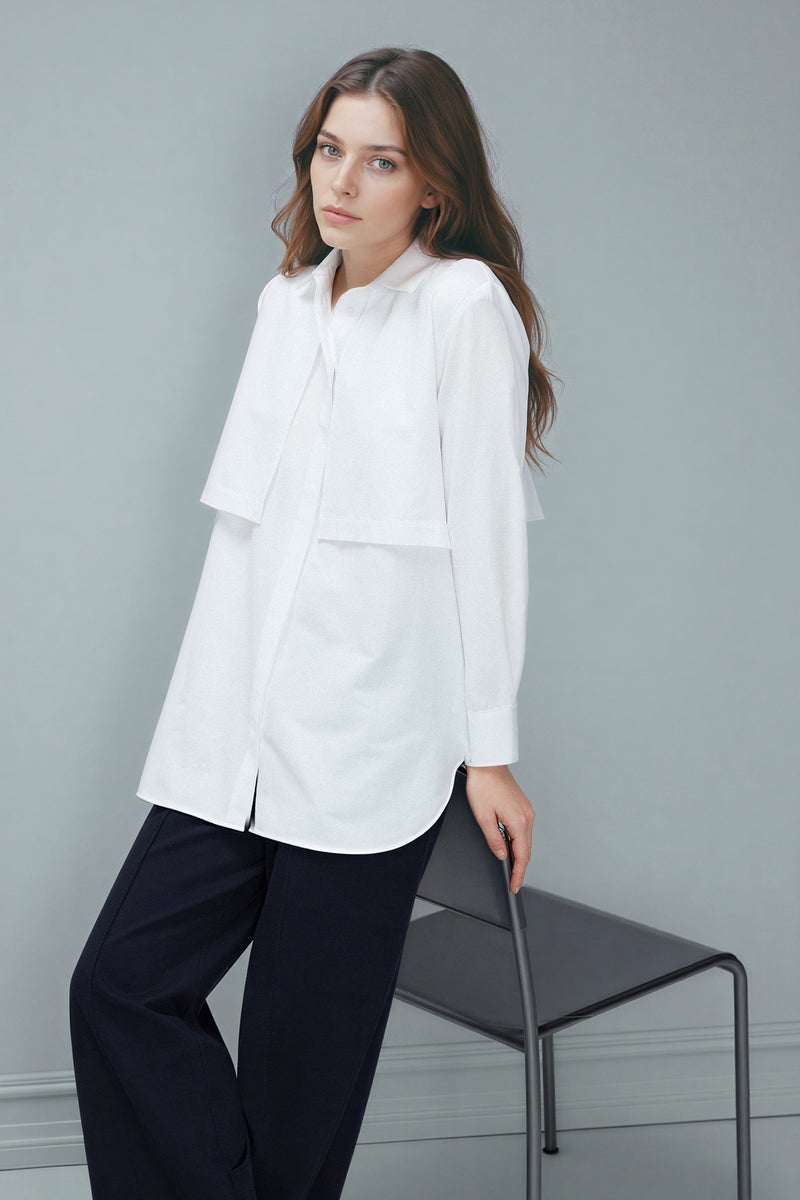 DeFacto White Woman Regular Fit Poplin Long Sleeve Tunic Casual - Image 4